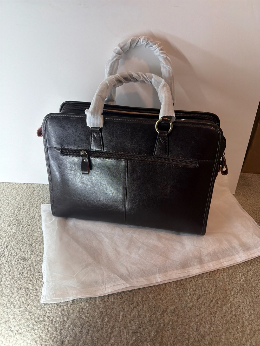 Women's Genuine Leather Briefcase Laptop Bag 15" Dark Brown Work Tote NWT  Strap